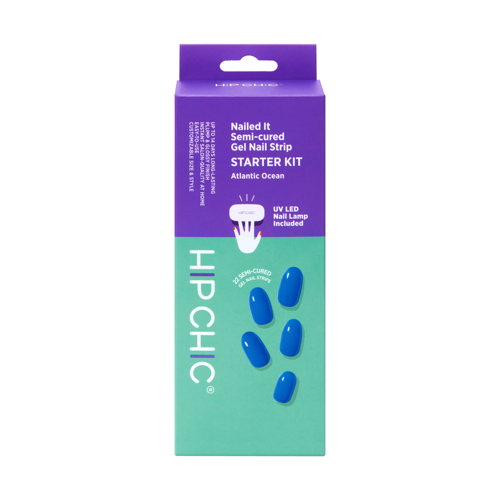 Hip Chic Nailed It Semi-cured Gel Nail Strip STARTER KIT - Atlantic Ocean (UV LED Lamp Included)